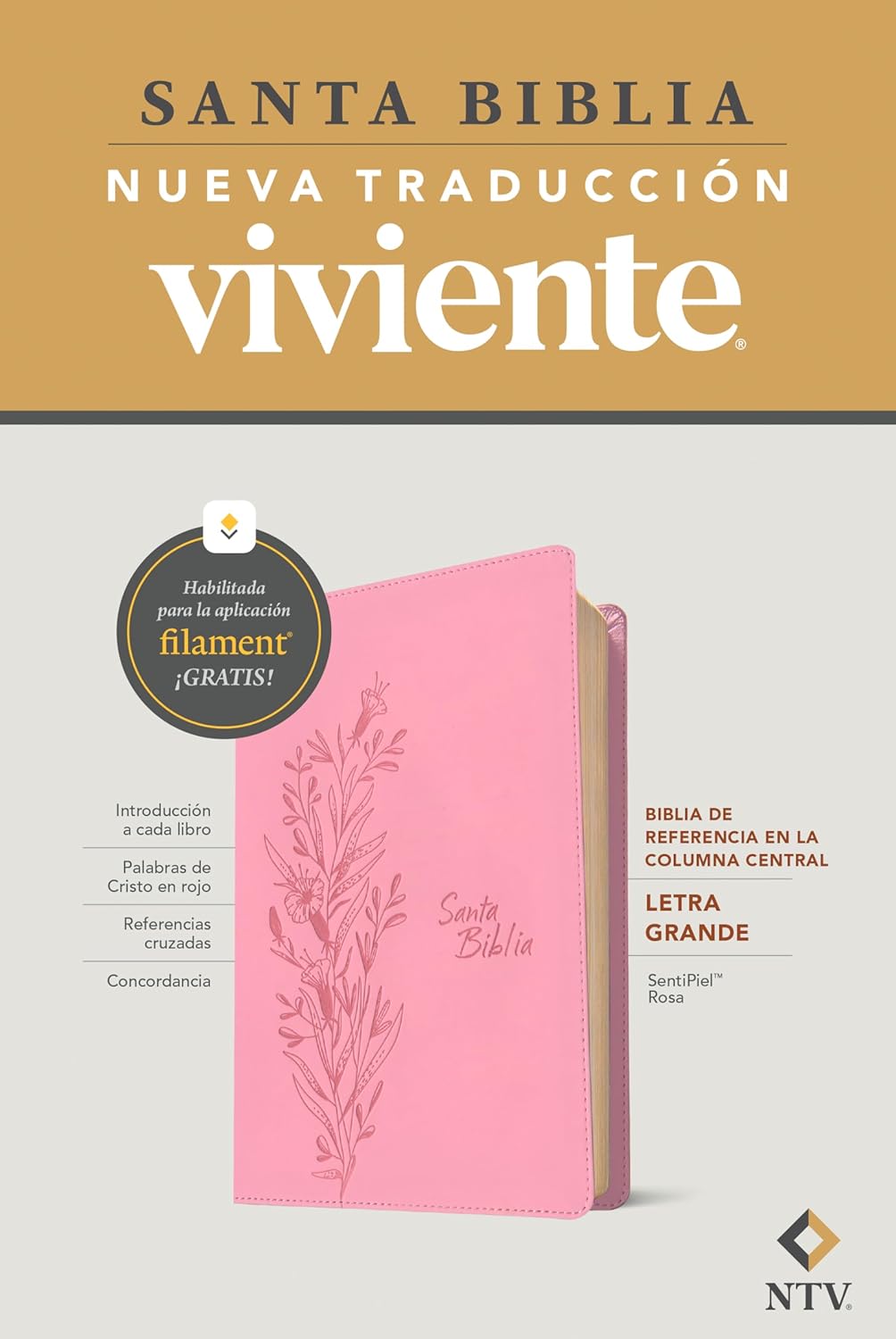 Biblia NTV Referencia En Columna/ Rosa Sin Cierre/ L.G Con Filament